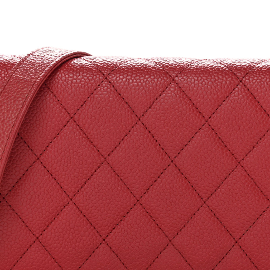 Chanel Caviar Quilted Boy Wallet On Chain WOC Red