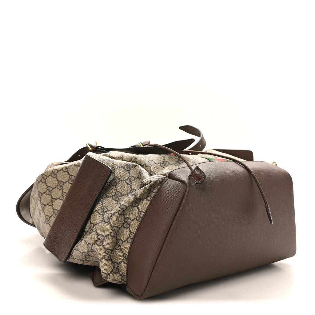 Gucci GG Supreme Monogram Medium Ophidia Double Buckle Backpack Brown