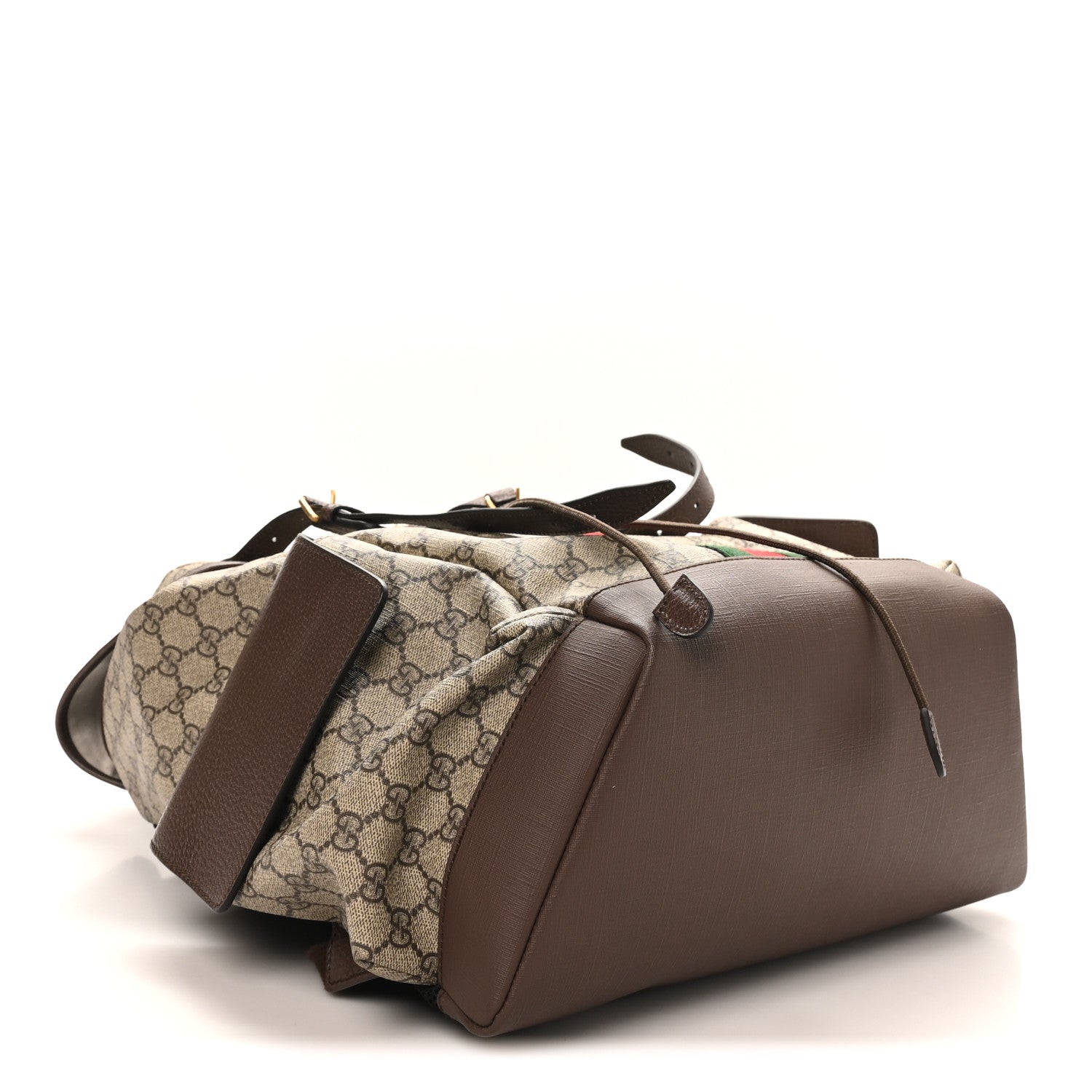 Gucci GG Supreme Monogram Medium Ophidia Double Buckle Backpack Brown