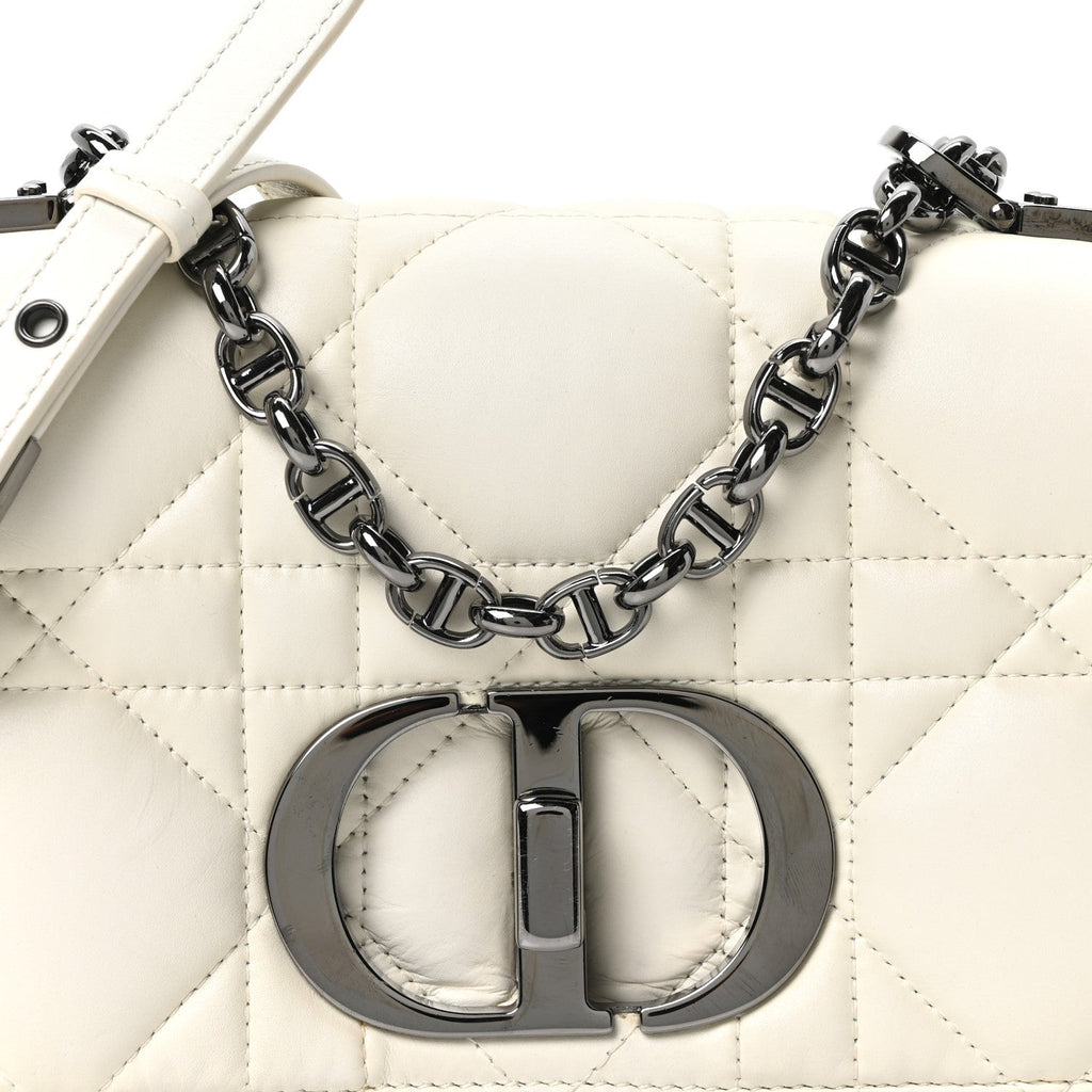 Christian Dior Calfskin Macrocannage Small Caro Bag White