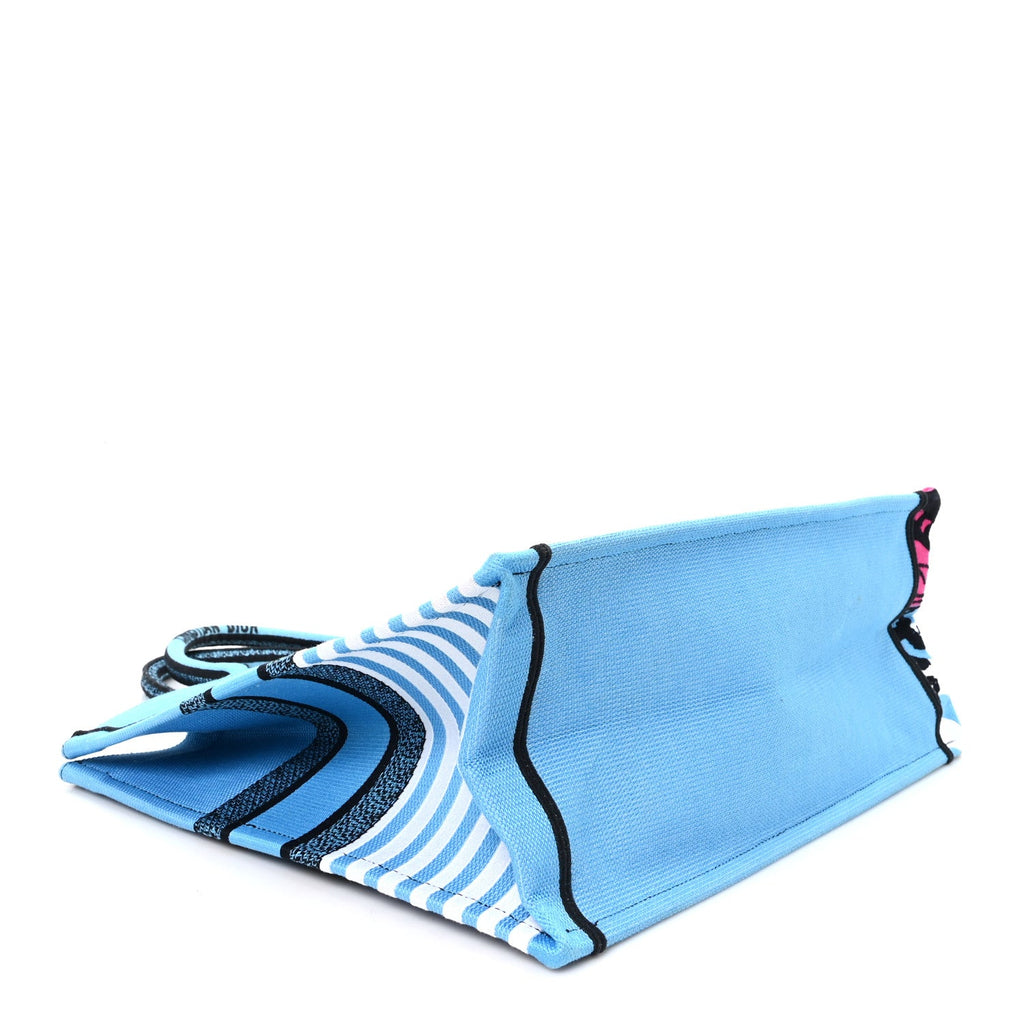 Christian Dior Canvas Embroidered Large Jungle Pop Book Tote Blue Multicolor