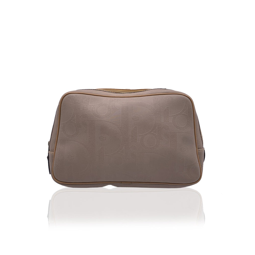 CHRISTIAN DIOR  Beige Logo Canvas Cosmetic Bag Purse