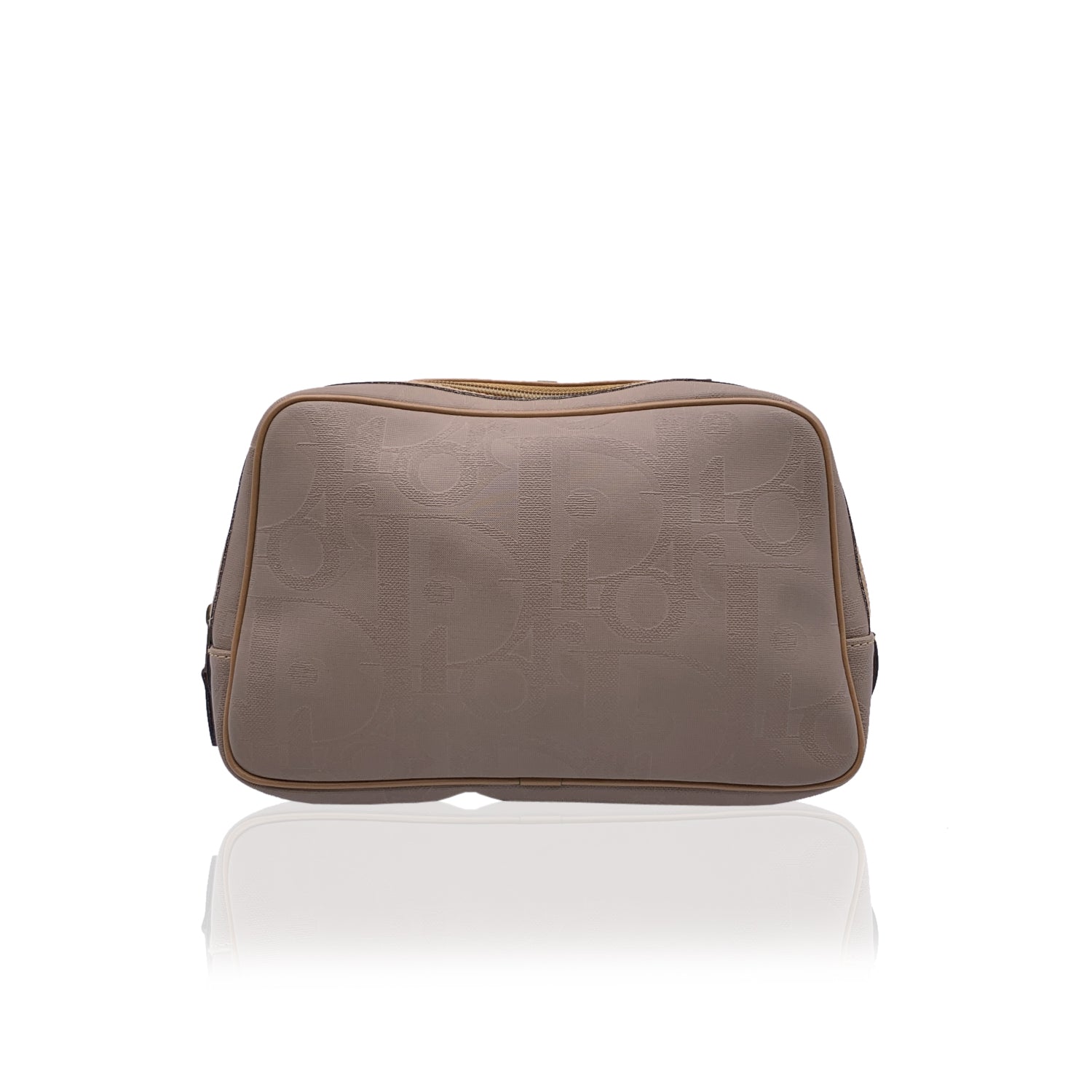 CHRISTIAN DIOR  Beige Logo Canvas Cosmetic Bag Purse