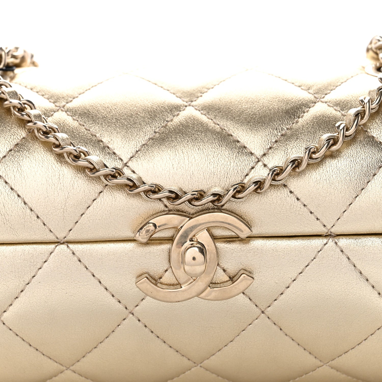 Chanel Metallic Lambskin Quilted Barrel Crossbody Bag Gold