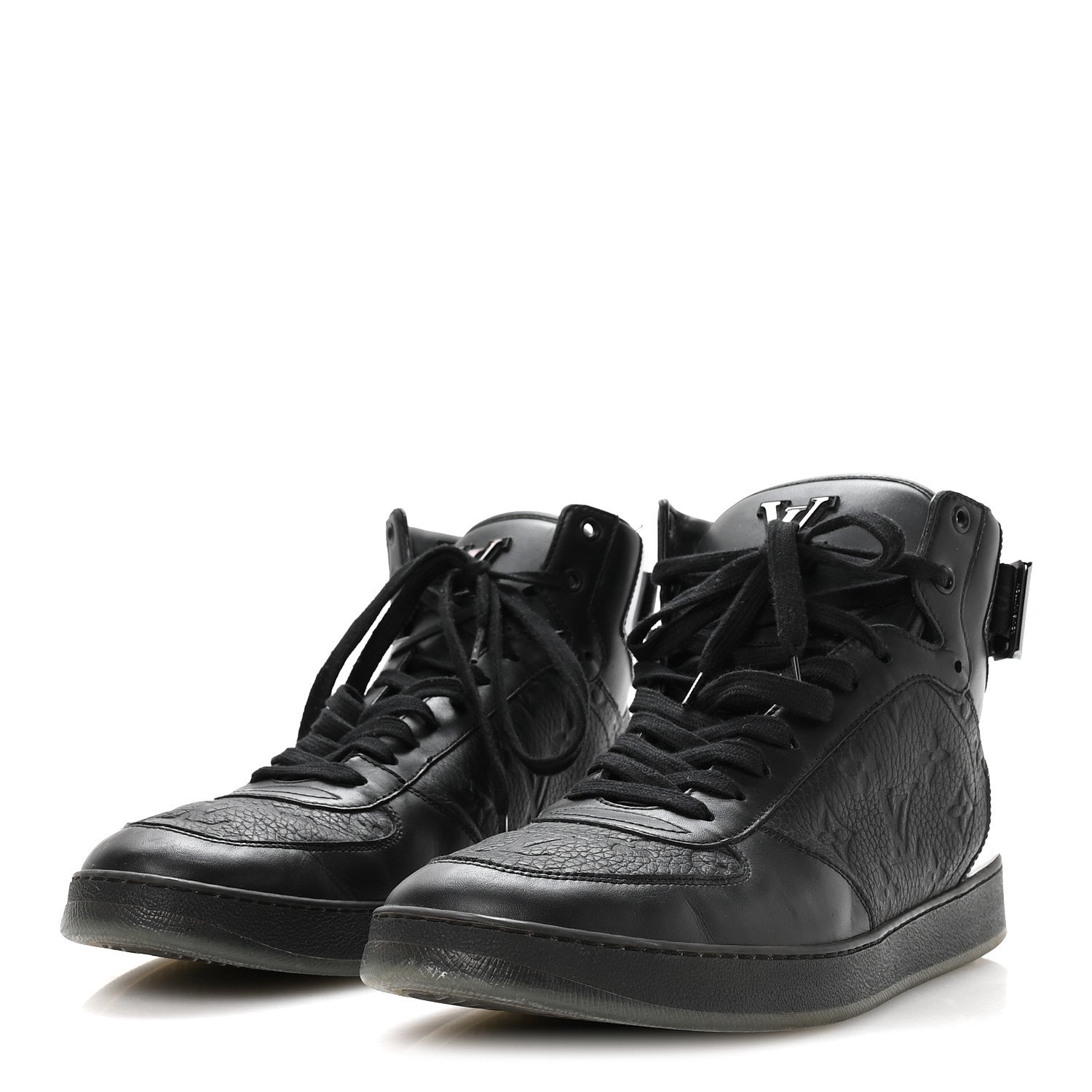 Louis Vuitton Calfskin Embossed Monogram Rivoli High Top Sneakers 11 Black Silver