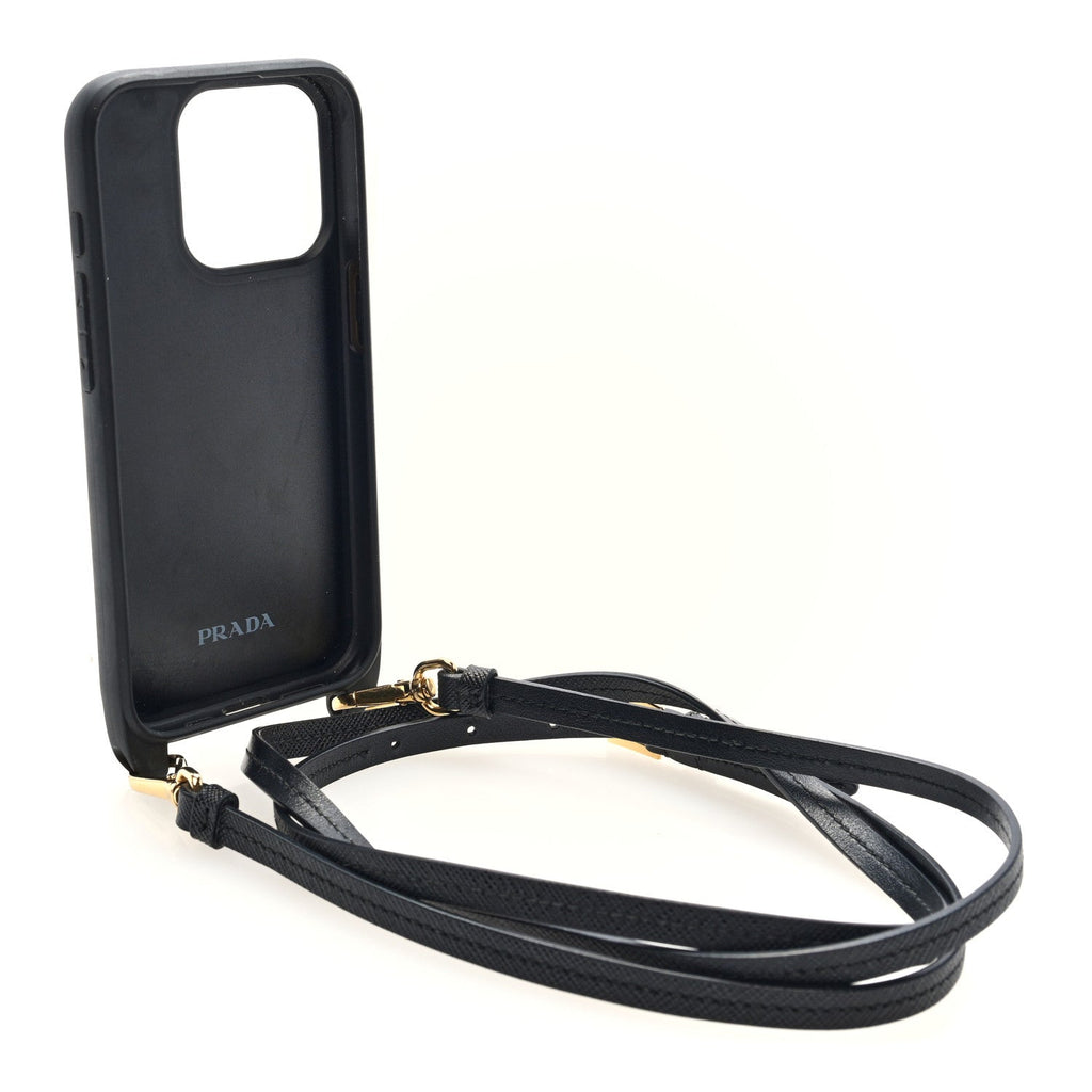 Prada Saffiano iPhone 15 Pro Case With Strap Black