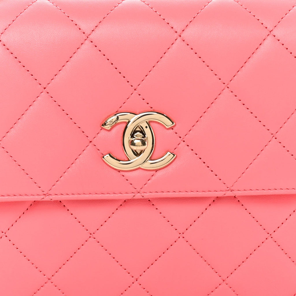 Chanel Lambskin Lacquered Quilted Mini Trendy CC Dual Handle Flap Bag Coral Pink