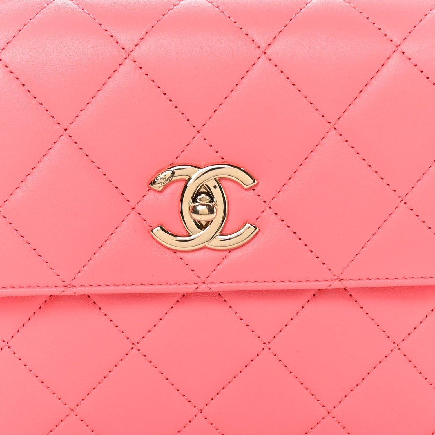 Chanel Lambskin Lacquered Quilted Mini Trendy CC Dual Handle Flap Bag Coral Pink