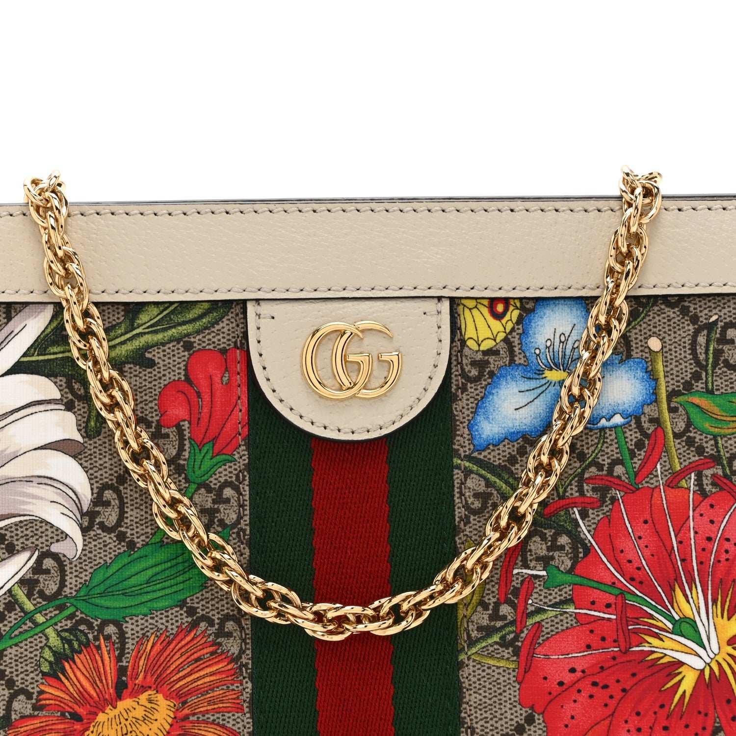 Gucci GG Supreme Monogram Flora Web Small Ophidia Chain Shoulder Bag White