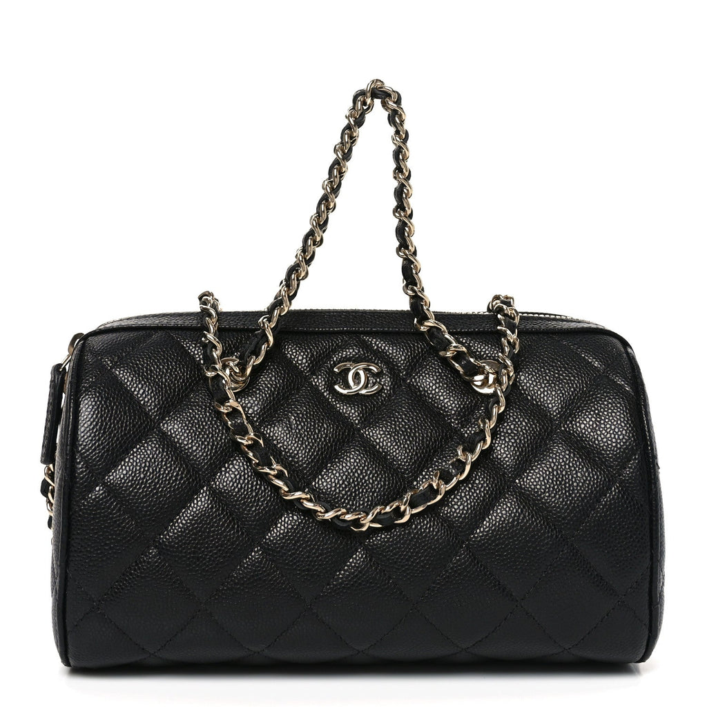 Chanel Caviar Quilted Barrel Clutch With Chain Black