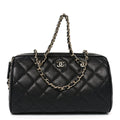 Chanel Caviar Quilted Barrel Clutch With Chain Black
