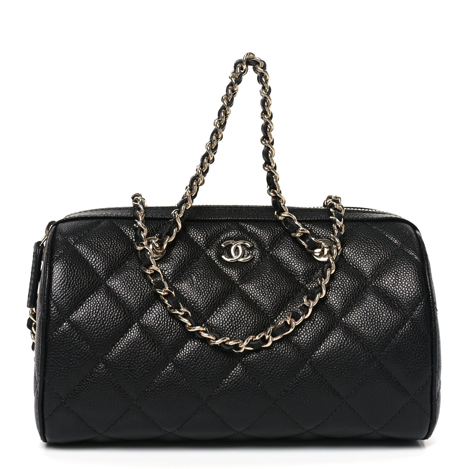 Chanel Caviar Quilted Barrel Clutch With Chain Black