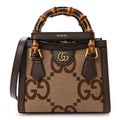 Gucci Monogram Jumbo GG Textured Dollar Calfskin Mini Diana Tote Bag Camel Ebony New Acero