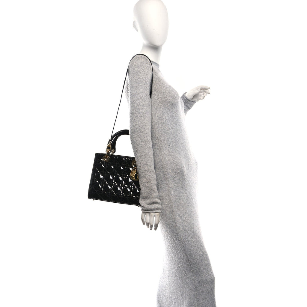 Christian Dior Patent Cannage Medium Lady Dior Black
