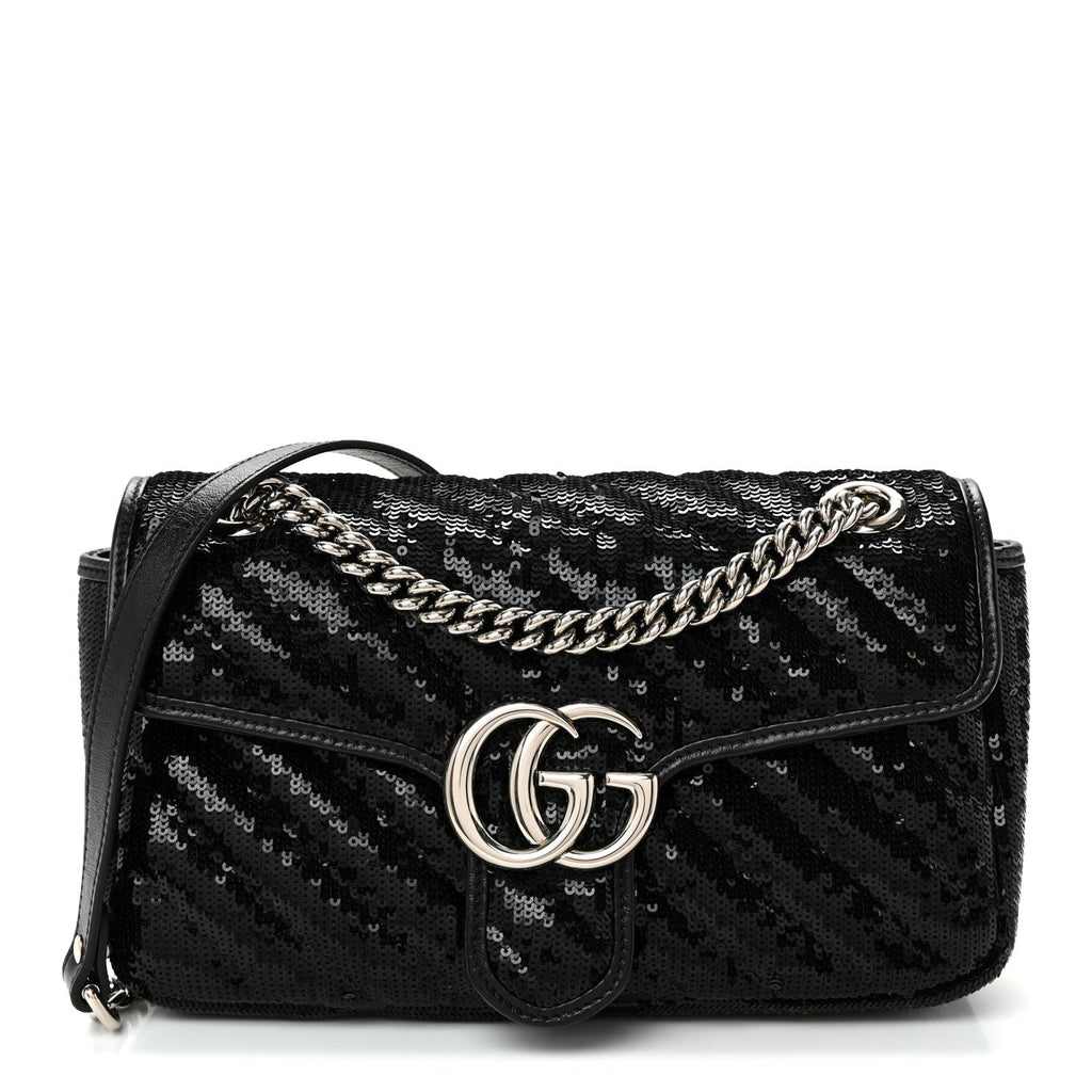 Gucci Sequin Matelasse Small GG Marmont Shoulder Bag Black
