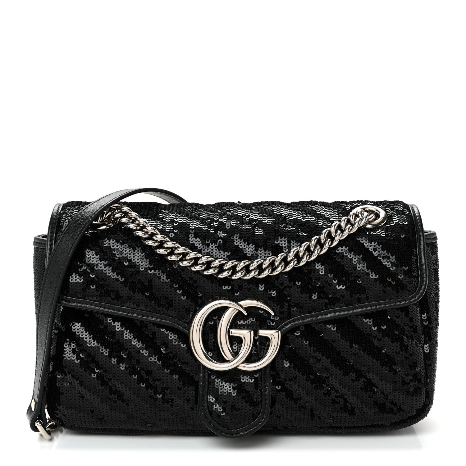 Gucci Sequin Matelasse Small GG Marmont Shoulder Bag Black