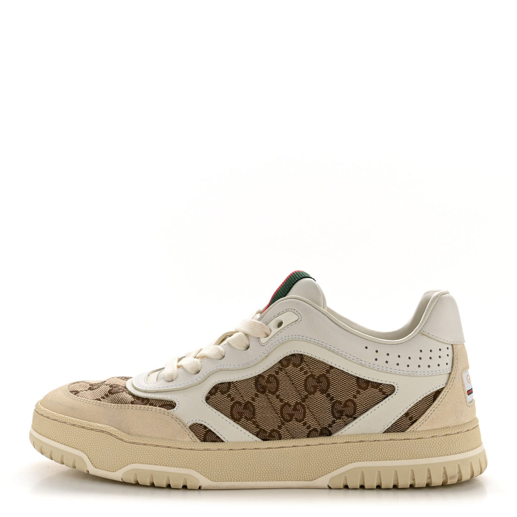 Gucci Calfskin GG Monogram Re-Web Womens Sneakers 39 White Beige Ebony