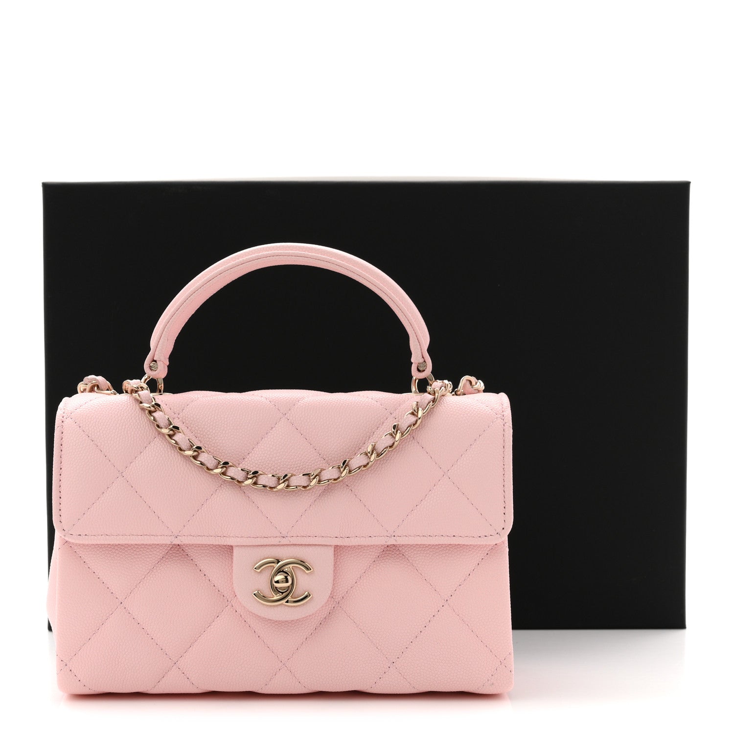 Chanel Caviar Quilted Retro Mini Twist Top Handle Clutch Flap Light Pink