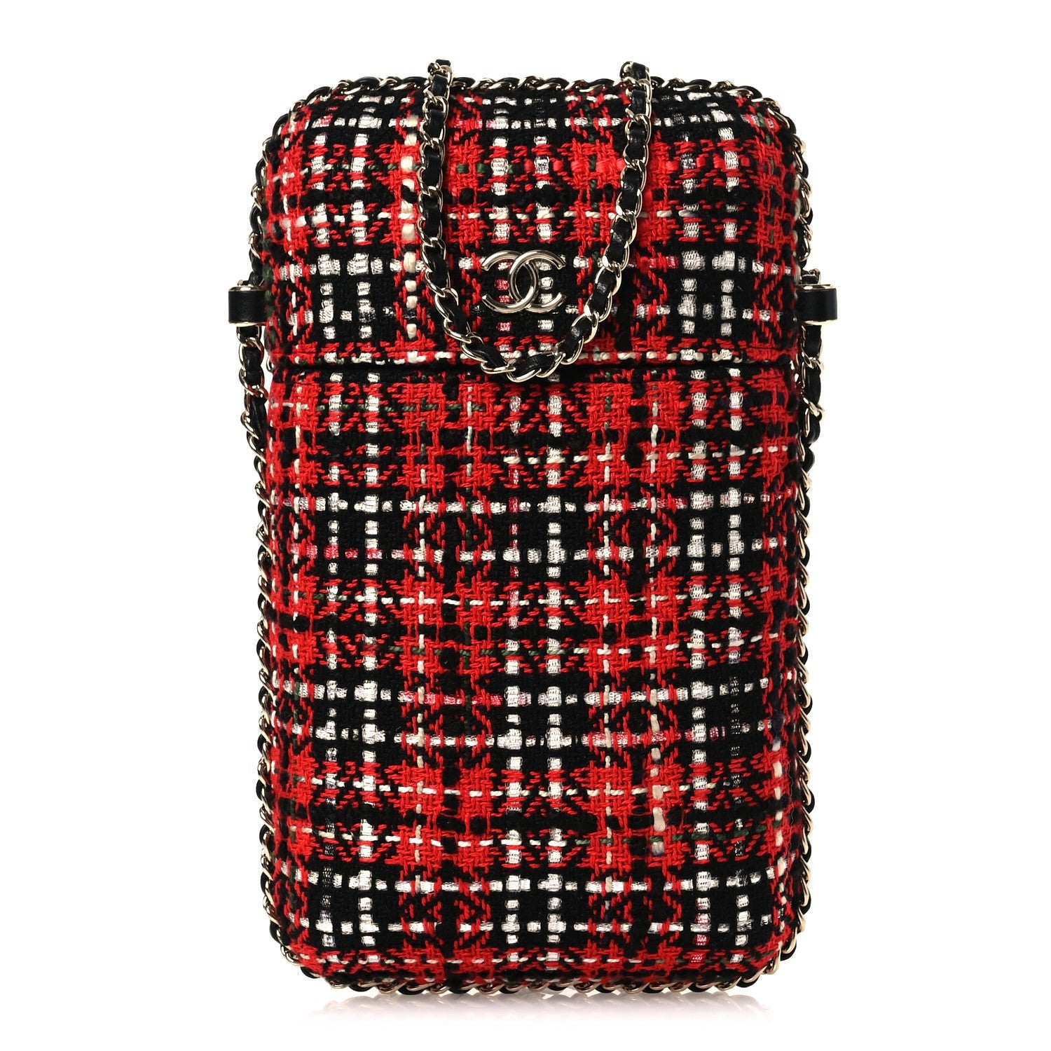 Chanel Tweed Chain Around Phone Holder Red Multicolor