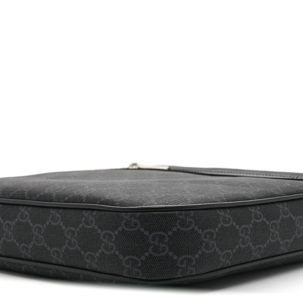 Gucci GG Supreme Monogram Web Small Flat Messenger Bag Black Grey