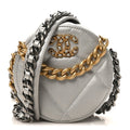 Chanel Metallic Lambskin Quilted Chanel 19 Round Clutch With Chain Silver