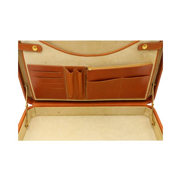 FENDI Vintage Leather & Striped Fabric Briefcase