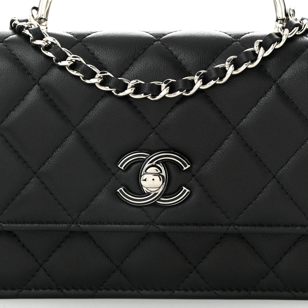Chanel Lambskin Quilted Metal Top Handle Crossbody Flap Black