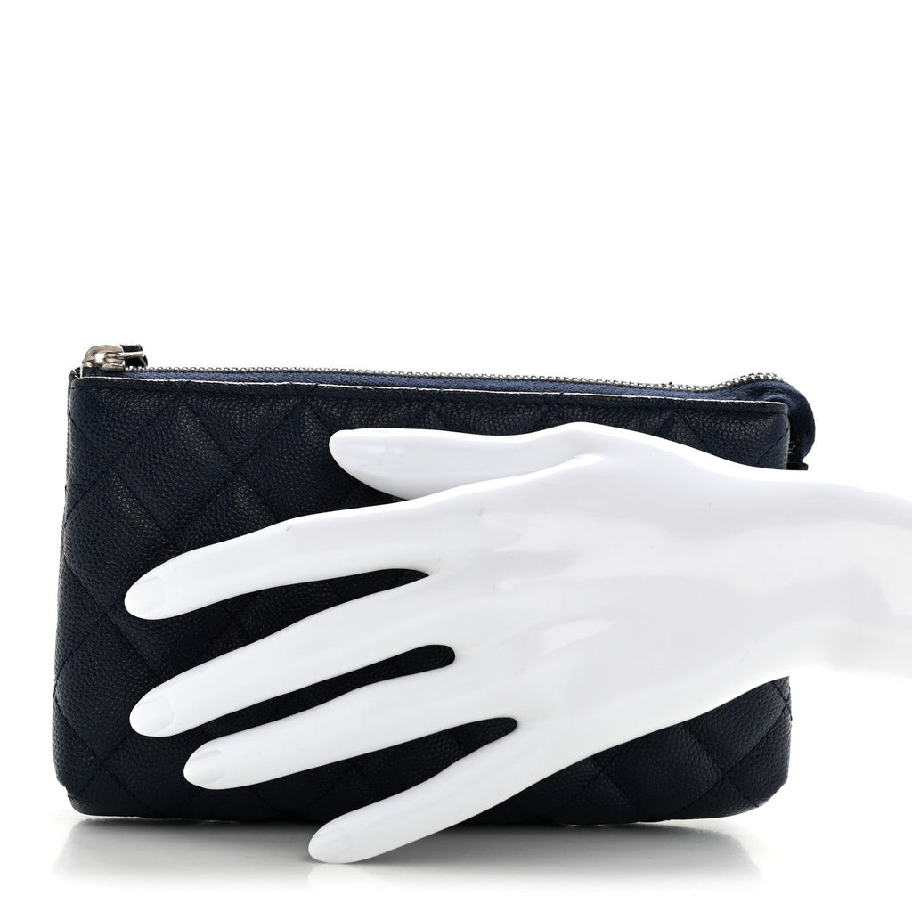 Caviar Quilted Cosmetic Case Navy
