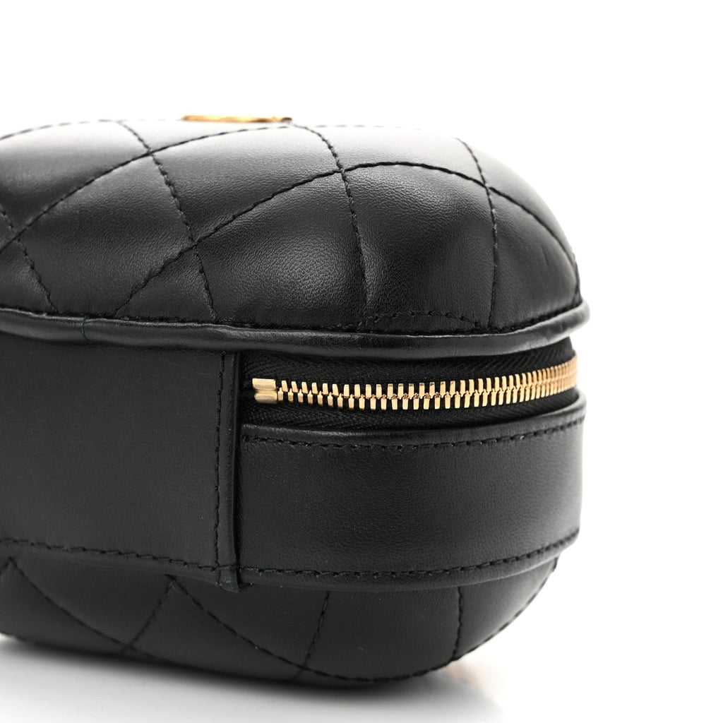 Chanel Lambskin Quilted CC Bubble Vanity Case With Chain Black