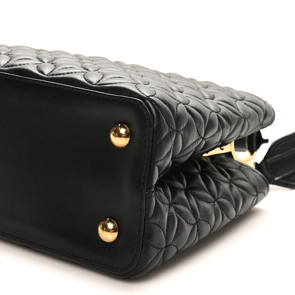 Louis Vuitton Lambskin Quilted Flower Capucines PM Black