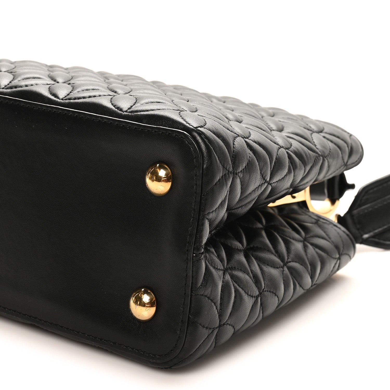 Louis Vuitton Lambskin Quilted Flower Capucines PM Black