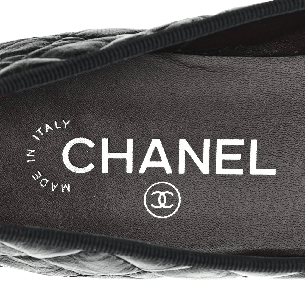 Aged Calfskin Quilted CC Cap Toe Ballerina Flats 37.5 Black