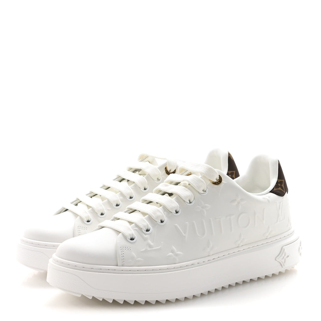 Louis Vuitton Lambskin Embossed Monogram Time Out Sneakers 39.5 White