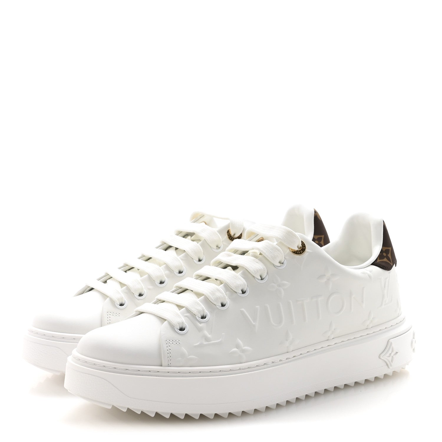 Louis Vuitton Lambskin Embossed Monogram Time Out Sneakers 39.5 White