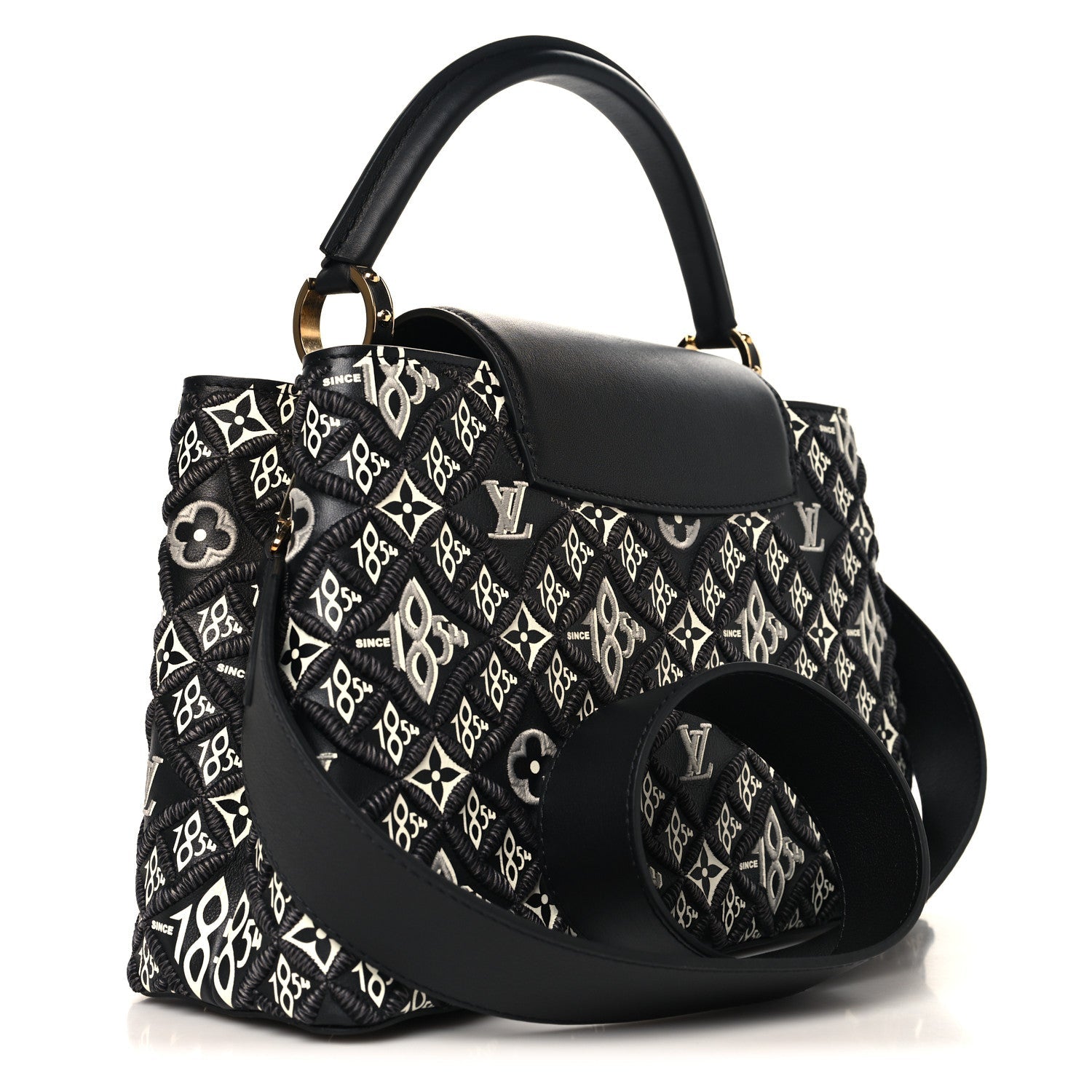 Louis Vuitton Calfskin Since 1854 Embroidered Capucines PM Black
