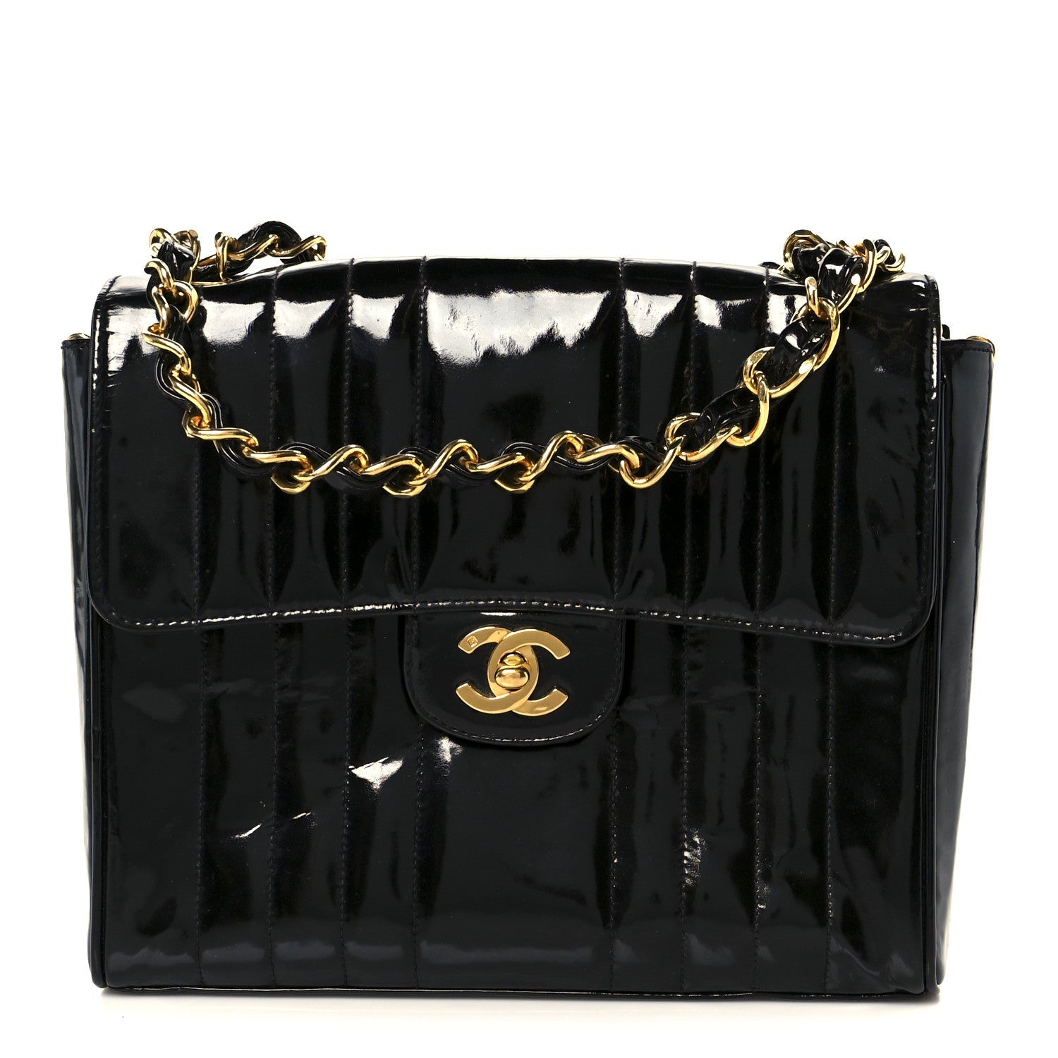 Chanel Patent Vertical Quilt Small Flap Black