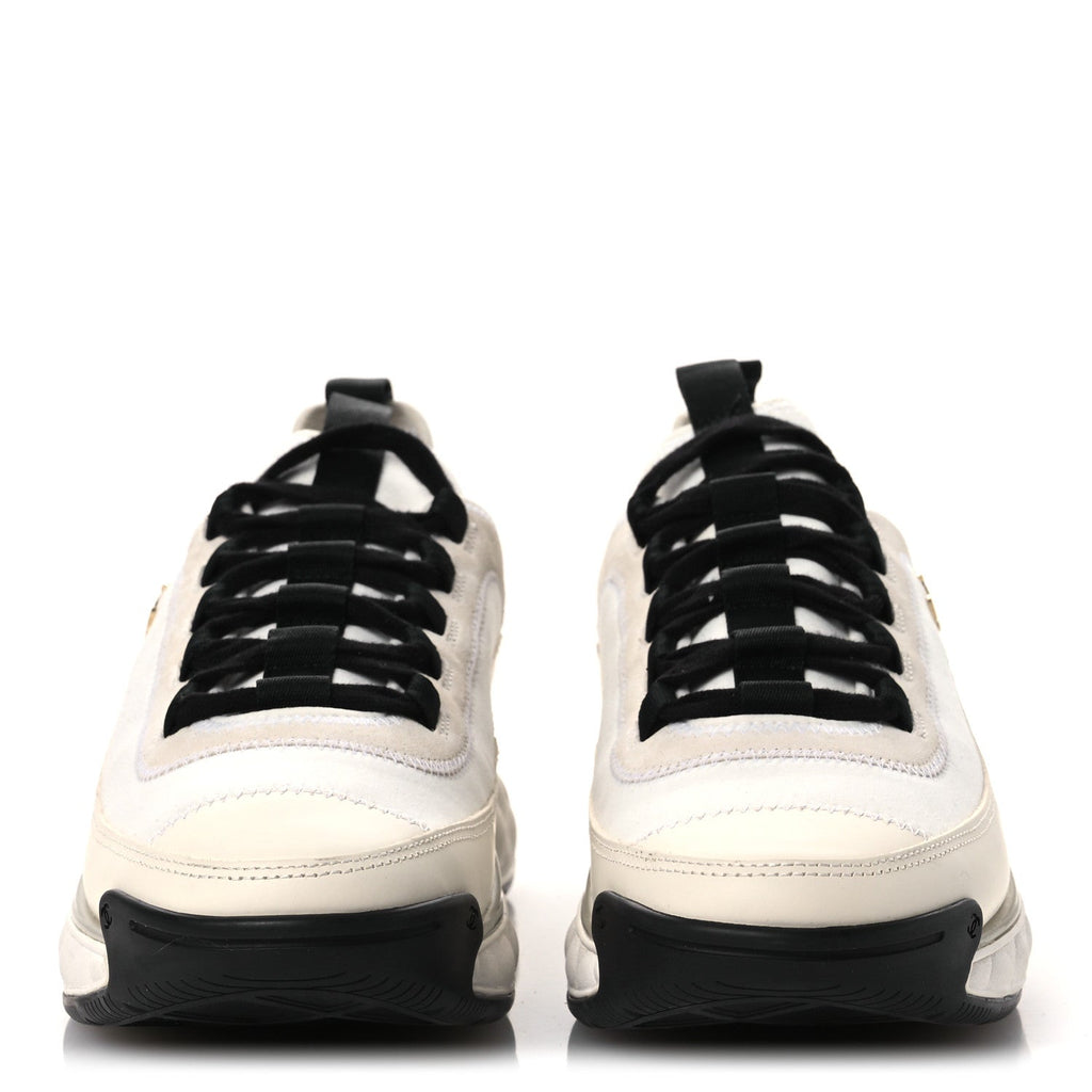 Chanel Velvet Calfskin Mixed Fibers CC Sneakers 40.5 Ivory Black