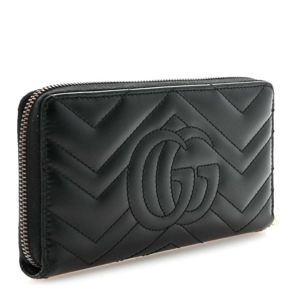 Gucci Calfskin Matelasse GG Marmont Zip Around Wallet Black