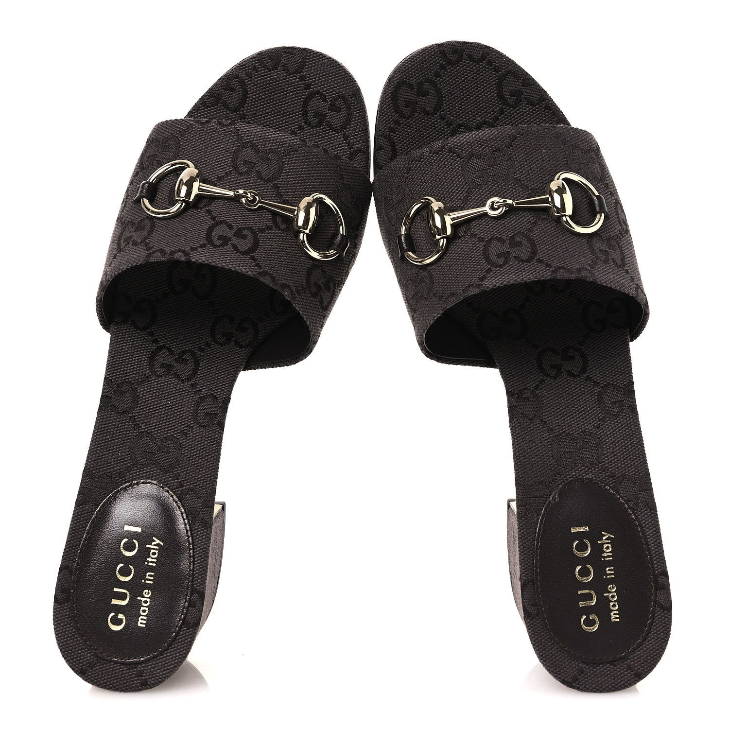 Gucci GG Monogram Horsebit Slide Sandals 36 Dark Brown