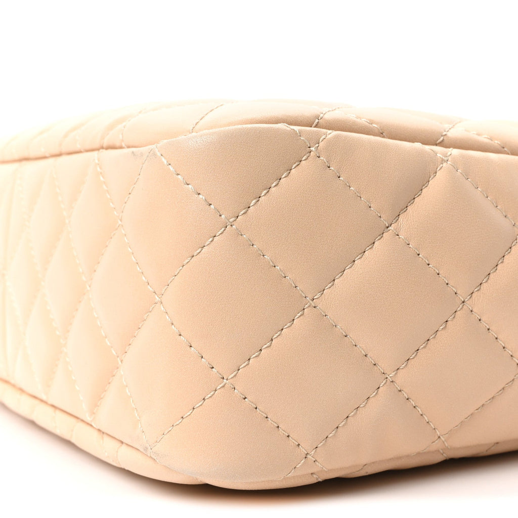 Chanel Shiny Lambskin Quilted Medium Camera Case Beige