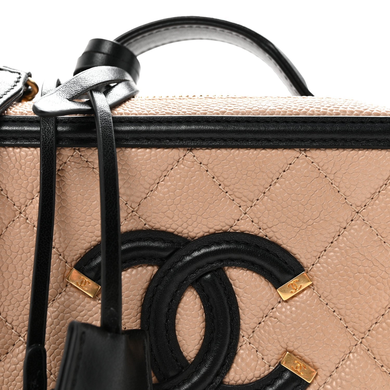 Chanel Caviar Quilted Small CC Filigree Vanity Case Beige Black
