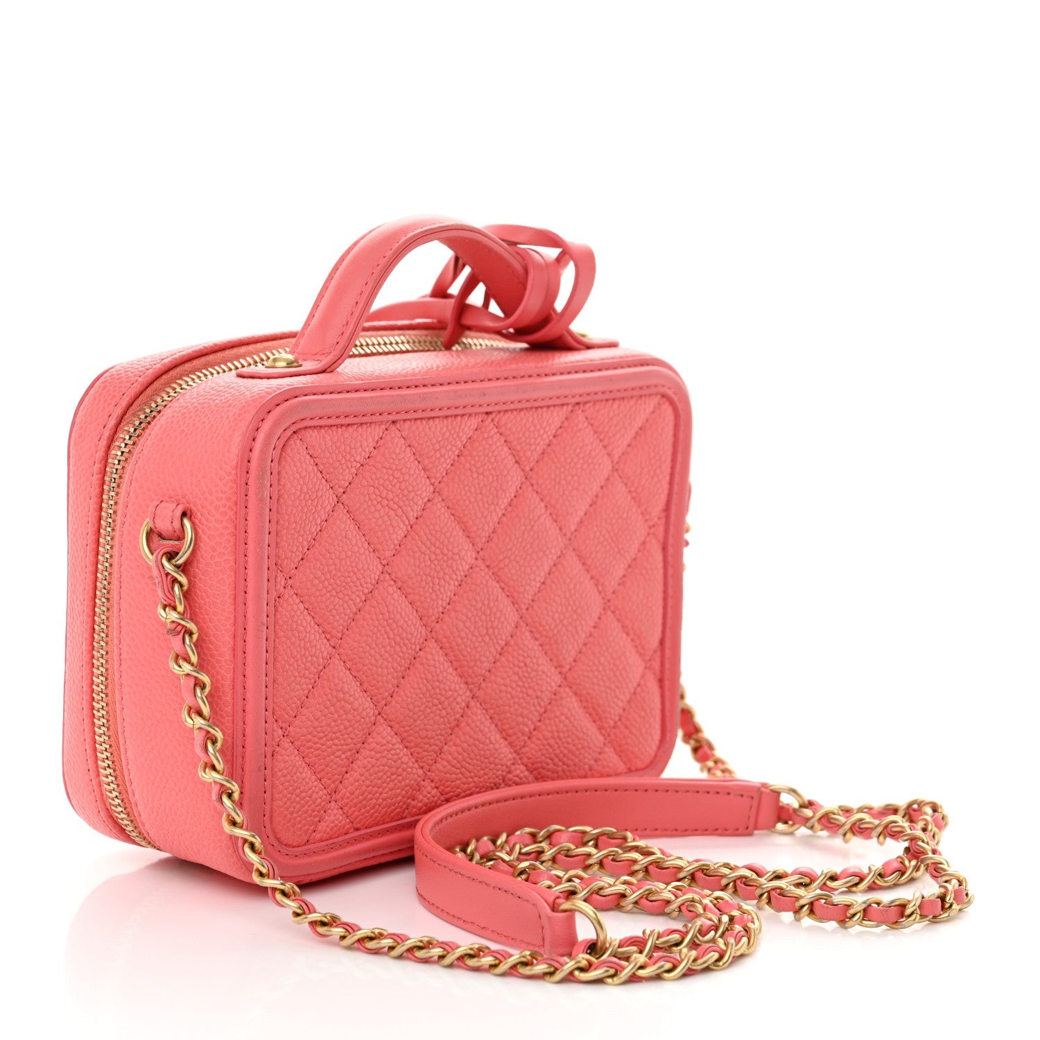 Chanel Caviar Quilted Small CC Filigree Vanity Case Coral