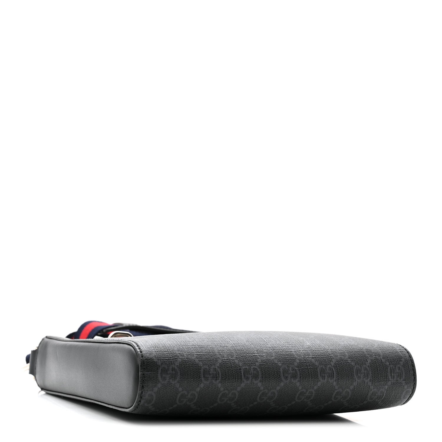 Gucci GG Supreme Monogram Web Small Flat Messenger Bag Black Grey