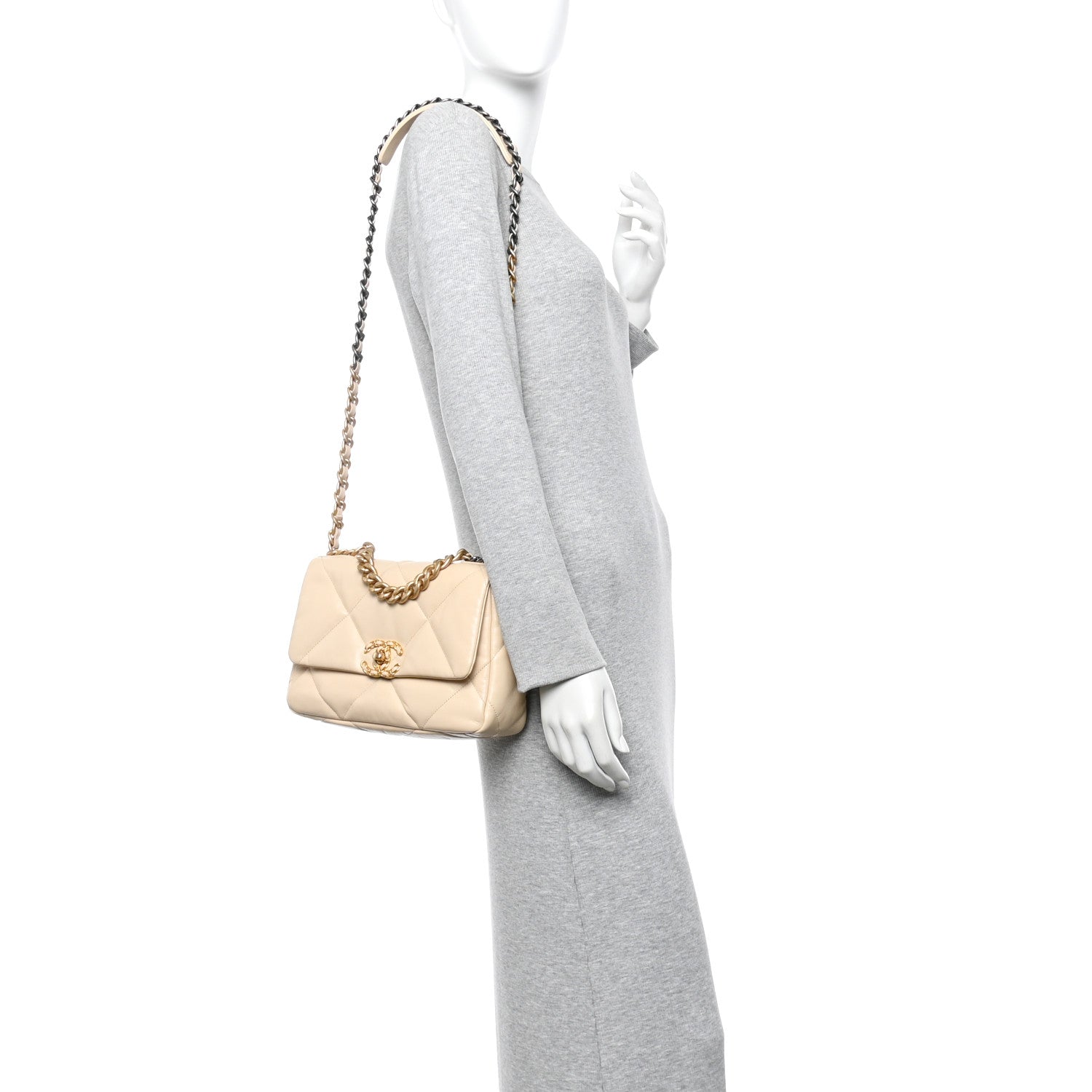Chanel Goatskin Quilted Medium Chanel 19 Flap Beige