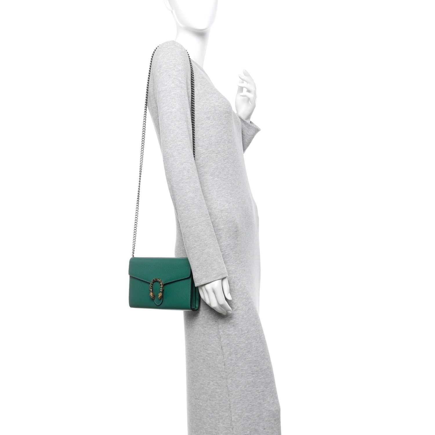 Gucci Calfskin Mini Dionysus Chain Wallet Emerald