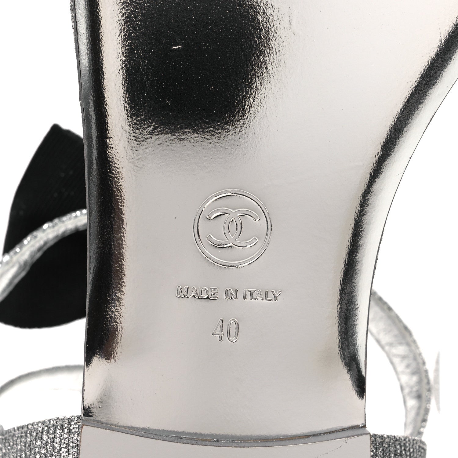 Fabric Grosgrain Pearl Crystal Thong Sandals 40 Silver Black