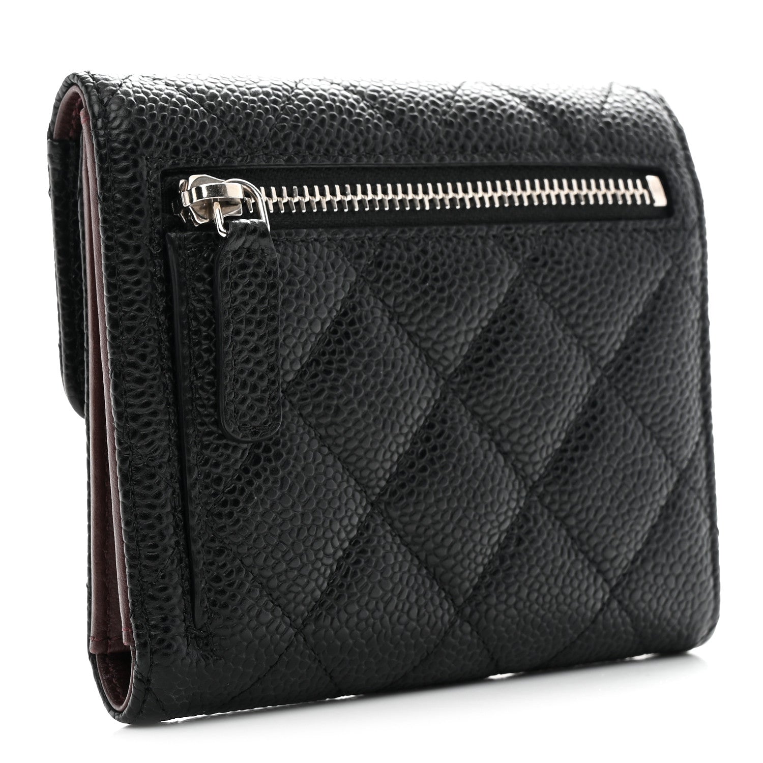 Caviar Quilted Compact Flap Wallet Black
