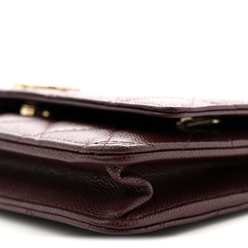 Chanel Shiny Caviar Quilted Strass Wallet On Chain WOC Bordeaux