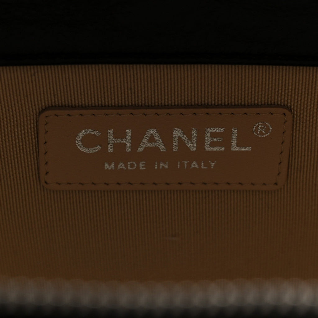 Chanel Calfskin Raffia Small Vanity Case Bag Black Beige