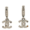 Metal Crystal CC Hoop Drop Earrings Silver